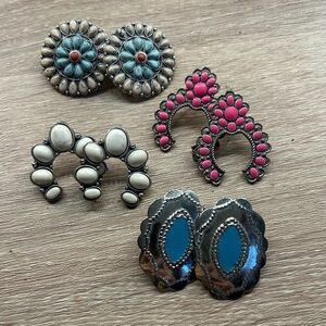 Assorted Southwestern Style Clip-On Earrings — Turquoise, Pink, Cream, Blue